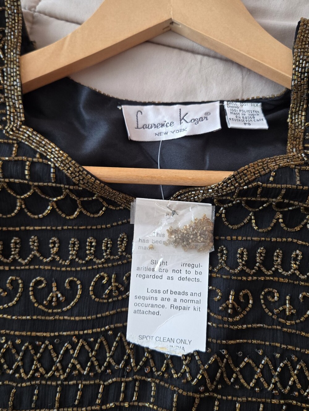 NWT Vintage Laurence Kazar Black Silk Amber Orange Bead Top S - Picture 4 of 11